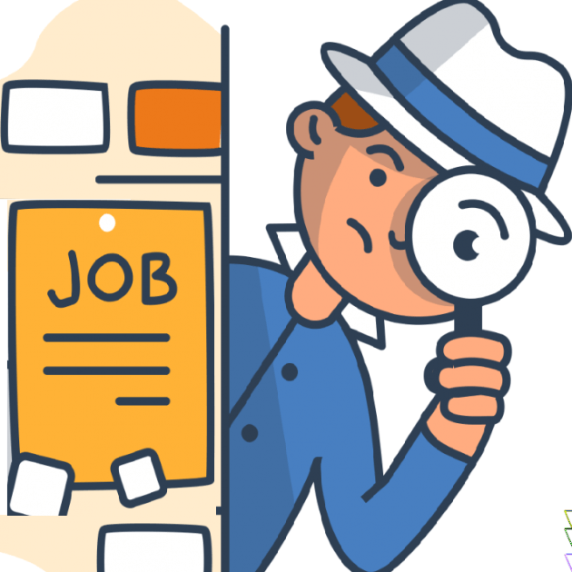 Offre d'emploi discrimination âge illustration d'un personnage avec une loupe pour analyser une annonce "job" âgiste