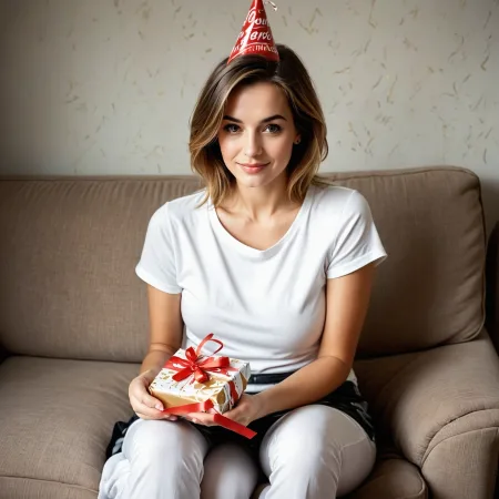 birthday blues femme avec cadeau