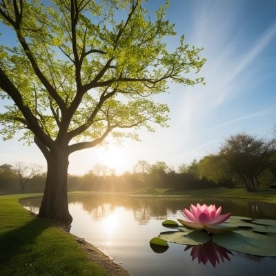 lumière intérieure lever de soleil sur un étang avec une fleur de lotus