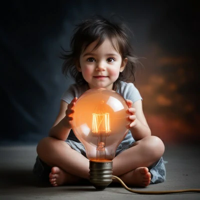 enfant qui tient une ampoule pour symboliser l'enfant intérieur