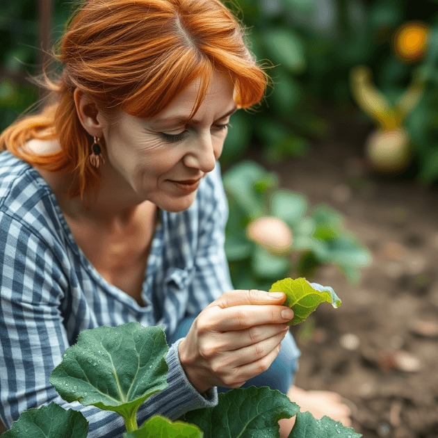 Observation ou inférence ? Apprenez à faire la différence 2 observation et inférence. Femme dans son jardin qui regarde une feuille mangée.