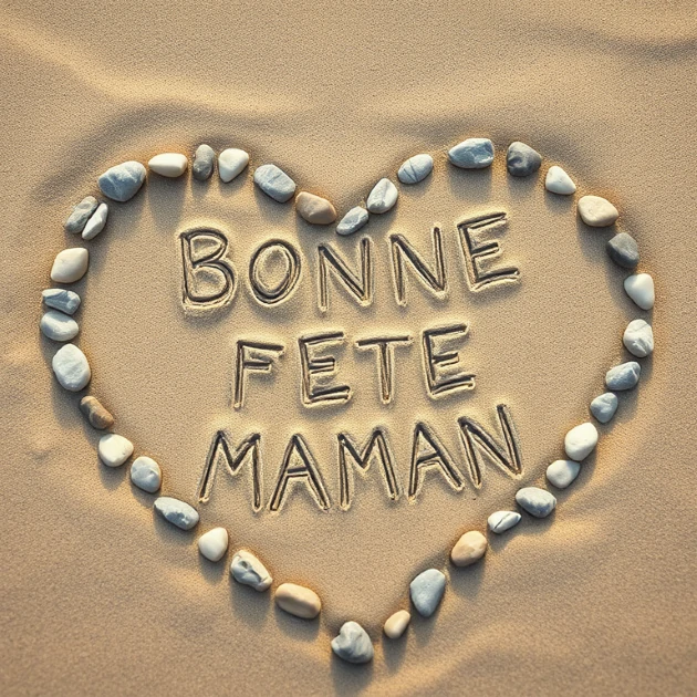 Fête des Mères : Conseils pour une journée authentique 1 Fêtes des mères plusieurs galets forment un cœur dans le sable. Au milieu du cœur, il est tracé "bonne fête maman"