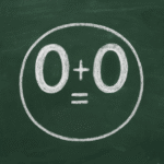 Zéro point d'origine de la sagesse. tableau d'écolier représentant 0+0=0 avec un visage symbolisant la blague française 0+0=la tête à toto