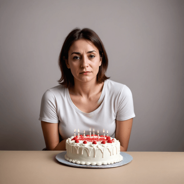 Joyeux anniversaire...ou pas - 4 conseils pour surmonter le birthday blues 1 birthday blues femme seule, triste devant un gâteau d'anniversaire