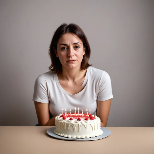 birthday blues femme seule, triste devant un gâteau d'anniversaire