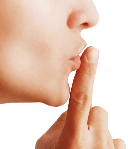 Congé Menstruel, Ménopause et Santé au travail 3 Congé menstruel ménopause profil humain avec un doigt devant la bouche pour symboliser le silence chut
