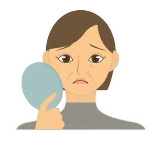 vieillir heureux illustration dame triste qui tient un miroir
