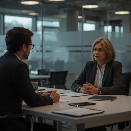 CDD senior ou CVE entretien d'embauche femme devant son recruteur dans un bureau