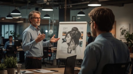 Cdd senior ou CVE un senior argumente devant un Paper board pour montrer son expertise 