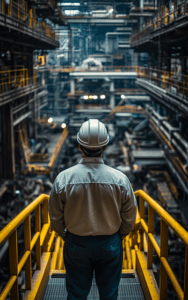 compétence invisible dirigeant de dos observant son usine
